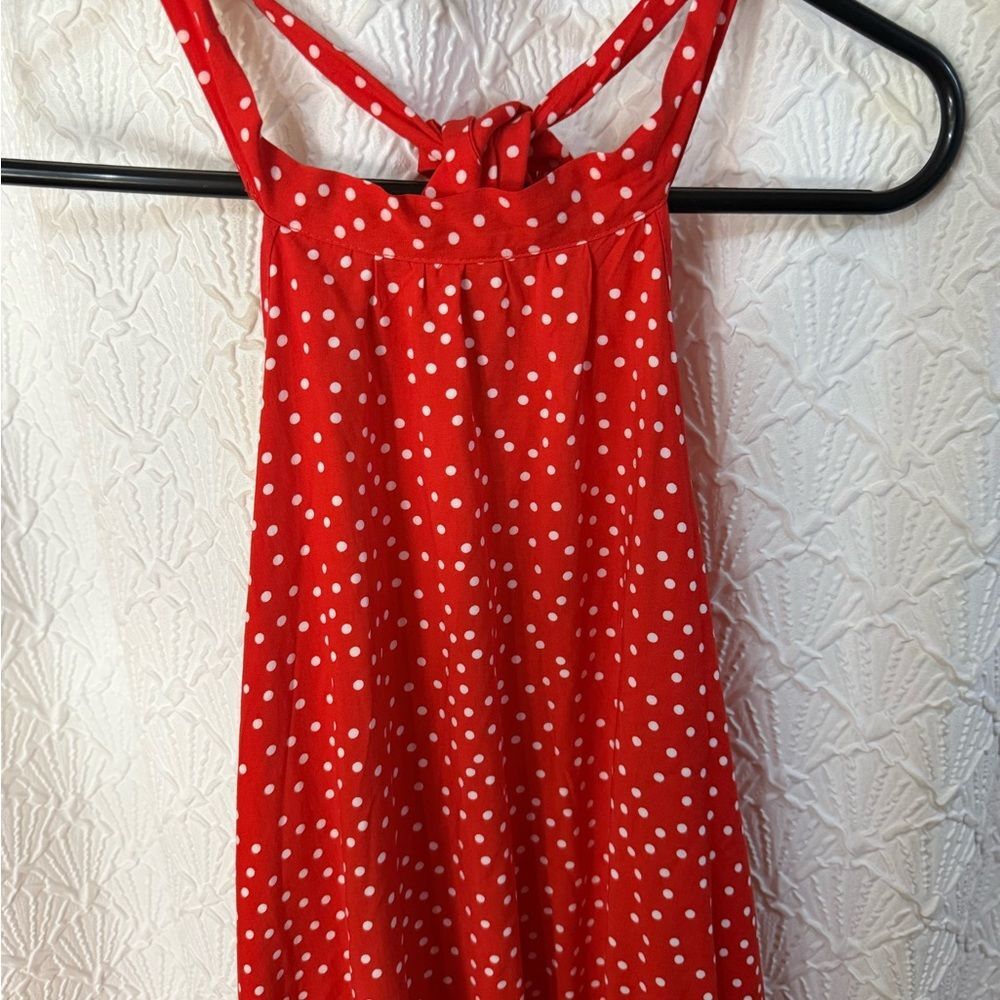 Pretty Garden Halter top Red Polka Dot Sleeveless backless maxi Dress nwt